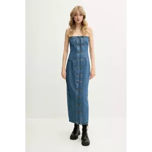 Rotate rochie din denim culoarea negru, midi, mulata, 1140741602 imagine