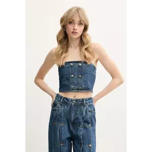 Rotate top din denim culoarea bleumarin, uni, 1144481602 imagine