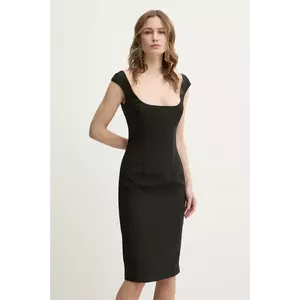 Bardot rochie culoarea negru, midi, mulata, 59715DB imagine