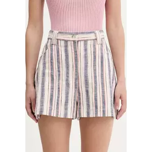 IRO pantaloni scurți din bumbac culoarea roz, cu imprimeu, high waist, WP30TIBELLE imagine