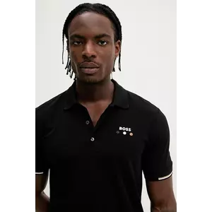BOSS Green polo de bumbac culoarea negru, neted, 50545707 imagine