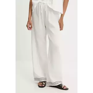 Answear Lab pantaloni de bumbac culoarea alb, drept, high waist imagine