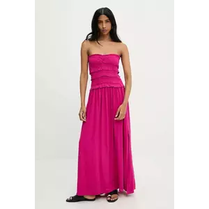 rochie din in culoarea roz, maxi, evazati imagine
