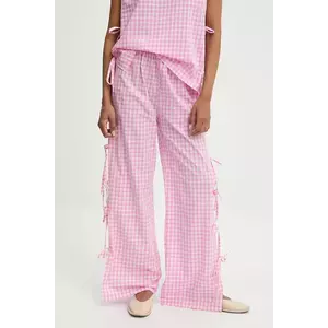 Answear Lab pantaloni de bumbac culoarea roz, drept, high waist imagine