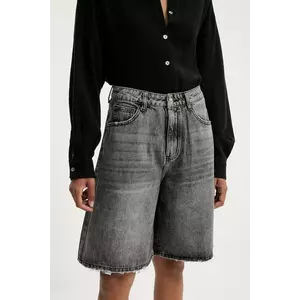 Answear Lab pantaloni scurti jeans culoarea gri, neted, high waist imagine