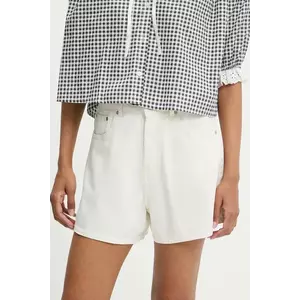 Answear Lab pantaloni scurti jeans culoarea alb, neted, high waist imagine