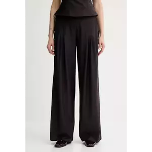 Remain pantaloni din lână culoarea maro, lat, high waist, 502473578 imagine