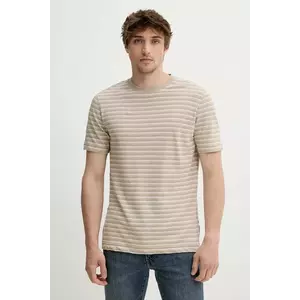 Marc O'Polo tricou din amestec de in culoarea maro, cu imprimeu, 524216751302 imagine