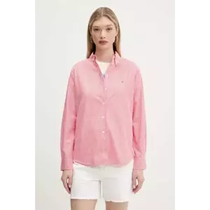 Tommy Jeans cămașă din bumbac culoarea roz, cu guler clasic, relaxed, DW0DW20290 imagine