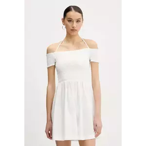 Tommy Jeans rochie din bumbac culoarea alb, mini, evazati, DW0DW20343 imagine