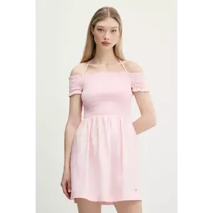 Tommy Jeans rochie din bumbac culoarea roz, mini, evazati, DW0DW20343 imagine
