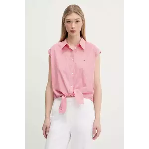 Tommy Jeans cămașă din bumbac culoarea roz, cu guler clasic, regular, DW0DW20291 imagine