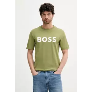 BOSS tricou din bumbac culoarea bej, cu imprimeu imagine