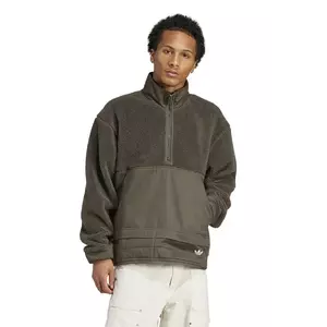 adidas Originals hanorac fleece Premium Essentials Full Zip bărbați, culoarea verde, uni, JD3344 imagine