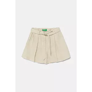 United Colors of Benetton pantaloni scurți de in pentru copii culoarea bej, uni, talie reglabila, 43WBG902G imagine