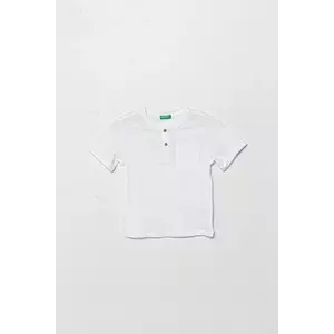United Colors of Benetton tricou din amestec de in pentru copii culoarea alb, neted, 3F4JG10IF imagine