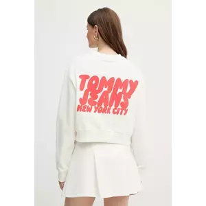 Tommy Jeans hanorac de bumbac culoarea alb, cu imprimeu, DW0DW21345 imagine