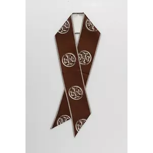 Tory Burch eșarfă cu mătase Medallion culoarea maro, 174863-207 imagine