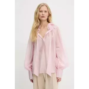 Answear Lab bluza de matase culoarea roz, neted imagine