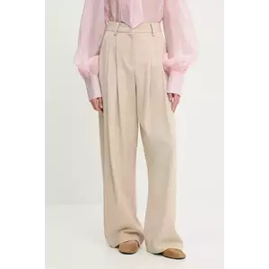 Answear Lab pantaloni din lână culoarea bej, lat, high waist imagine
