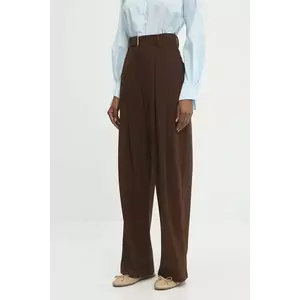 Answear Lab pantaloni din lână culoarea maro, lat, high waist imagine