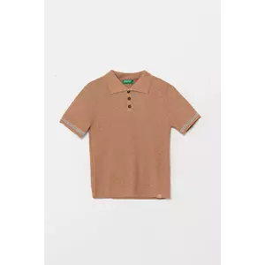 United Colors of Benetton polo din amestec de in pentru copii culoarea maro, neted, 104NH3001 imagine