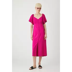 Medicine rochie din amestec de in culoarea roz, midi, evazati imagine