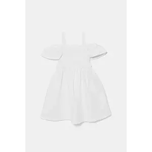 United Colors of Benetton rochie din in pentru copii culoarea alb, mini, evazati, 43WBCV037 imagine