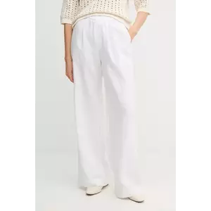 OUI pantaloni din in culoarea alb, lat, high waist, 92821 imagine