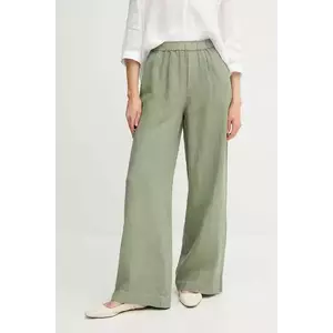 OUI pantaloni din in culoarea verde, lat, high waist, 92821 imagine