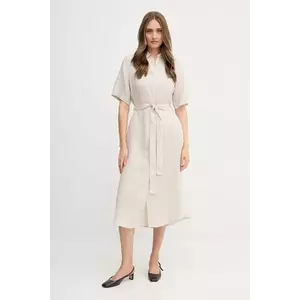 Gant rochie din in culoarea bej, midi, drept, 4503390 imagine