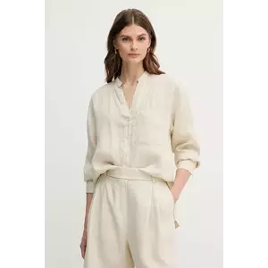 United Colors of Benetton cămașă de in culoarea bej, relaxed, 5BMLDQ0BA imagine