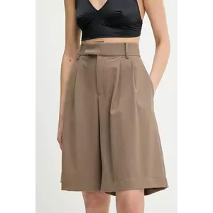 Answear Lab pantaloni scurti din lana culoarea maro, neted, high waist imagine