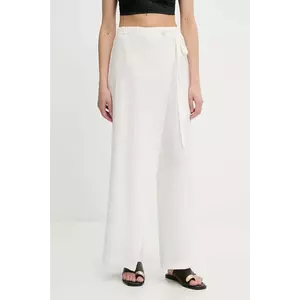 Answear Lab pantaloni de bumbac culoarea alb, lat, high waist imagine