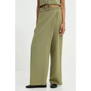 Answear Lab pantaloni de bumbac culoarea verde, lat, high waist imagine