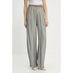 Answear Lab pantaloni din amestec de in culoarea gri, lat, high waist imagine