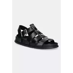 Tommy Jeans sandale de piele TJW FISHERMAN PATENT SANDAL culoarea neagră, EN0EN02874 imagine