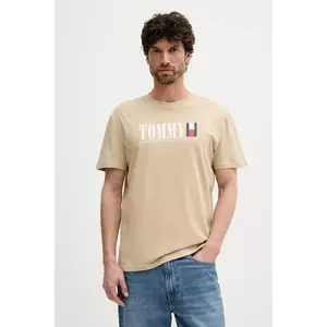 Tommy Jeans tricou din bumbac culoarea bej, cu imprimeu, DM0DM21941 imagine