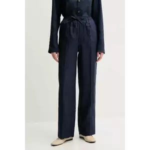 The Sleeper pantaloni din in culoarea bleumarin, lat, high waist, UNPT01P004N imagine