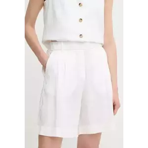United Colors of Benetton pantaloni scurți din in culoarea alb, uni, high waist, 4AGHD901V imagine