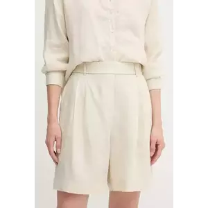 United Colors of Benetton pantaloni scurți din in culoarea bej, uni, high waist, 4AGHD901V imagine