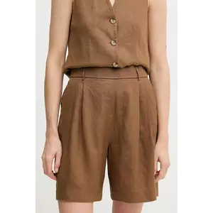 United Colors of Benetton pantaloni scurți din in culoarea maro, uni, high waist, 4AGHD901V imagine