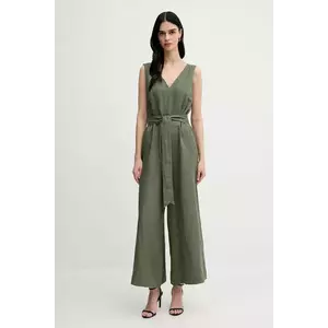 United Colors of Benetton salopetă din in culoarea verde, cu decolteu in v, 4AGHDT00E imagine