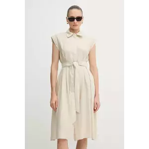 United Colors of Benetton rochie din in culoarea bej, mini, evazati, 4AGHDV0B1 imagine