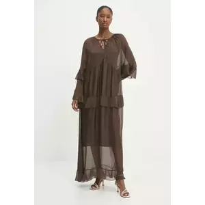 Answear Lab rochie din matase culoarea maro, maxi, evazati imagine