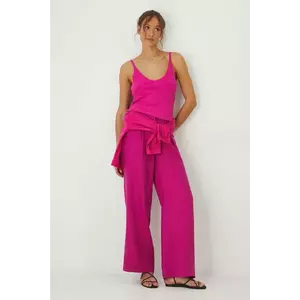 Medicine pantaloni din in culoarea roz, lat, medium waist imagine