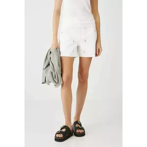 Medicine pantaloni scurti jeans culoarea alb, cu imprimeu, medium waist imagine