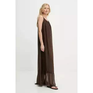 Answear Lab rochie din matase culoarea bej, maxi, evazati imagine