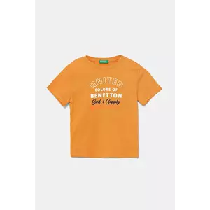 United Colors of Benetton tricou de bumbac pentru copii culoarea portocaliu, cu imprimeu, 3I1XG10JO imagine
