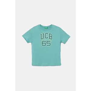 United Colors of Benetton tricou de bumbac pentru copii culoarea turcoaz, cu imprimeu, 3I1XC10OO imagine